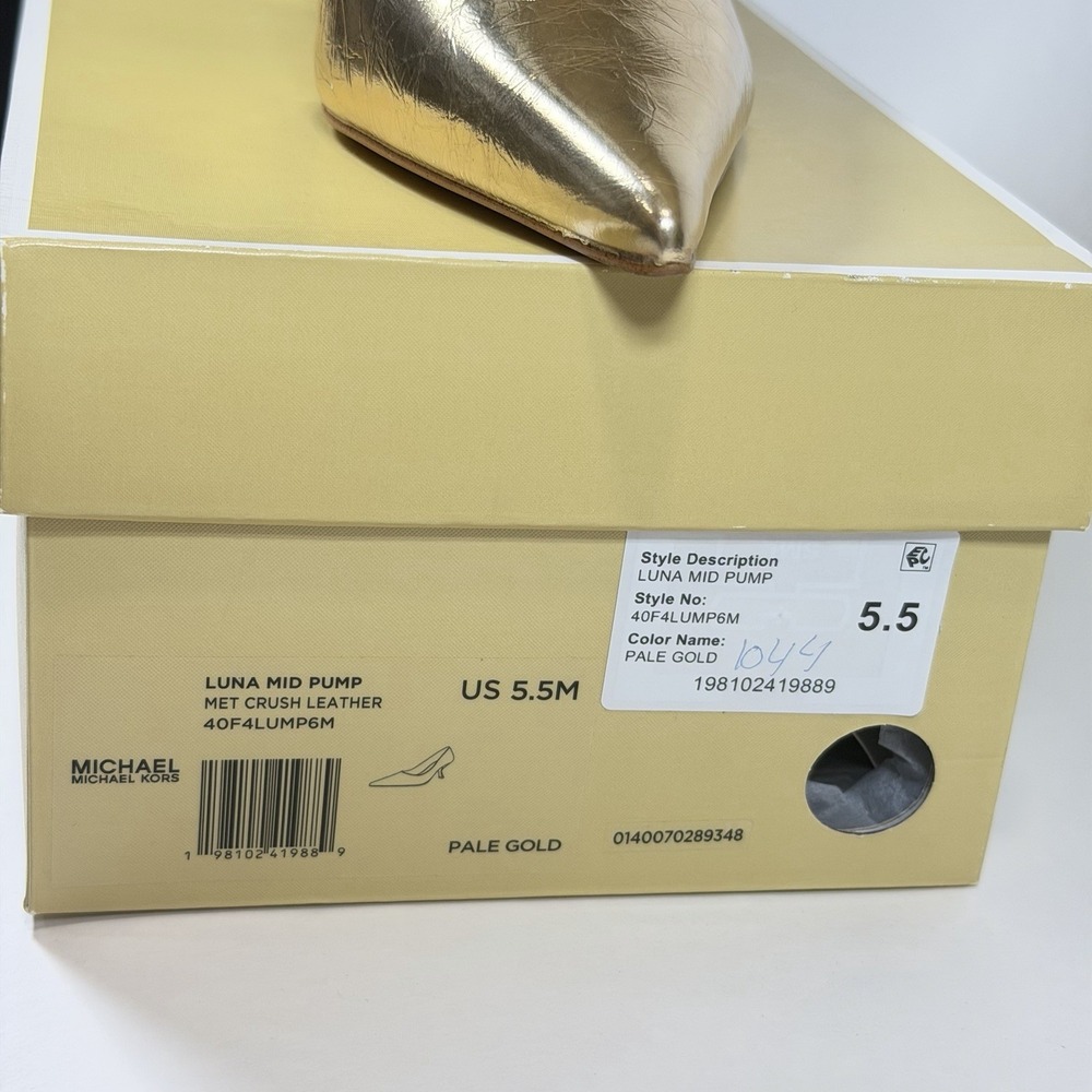 Michael Kors Size-5.5M Women Luna Mid Pump Heels Pale Gold Leather - Picture 2 of 5